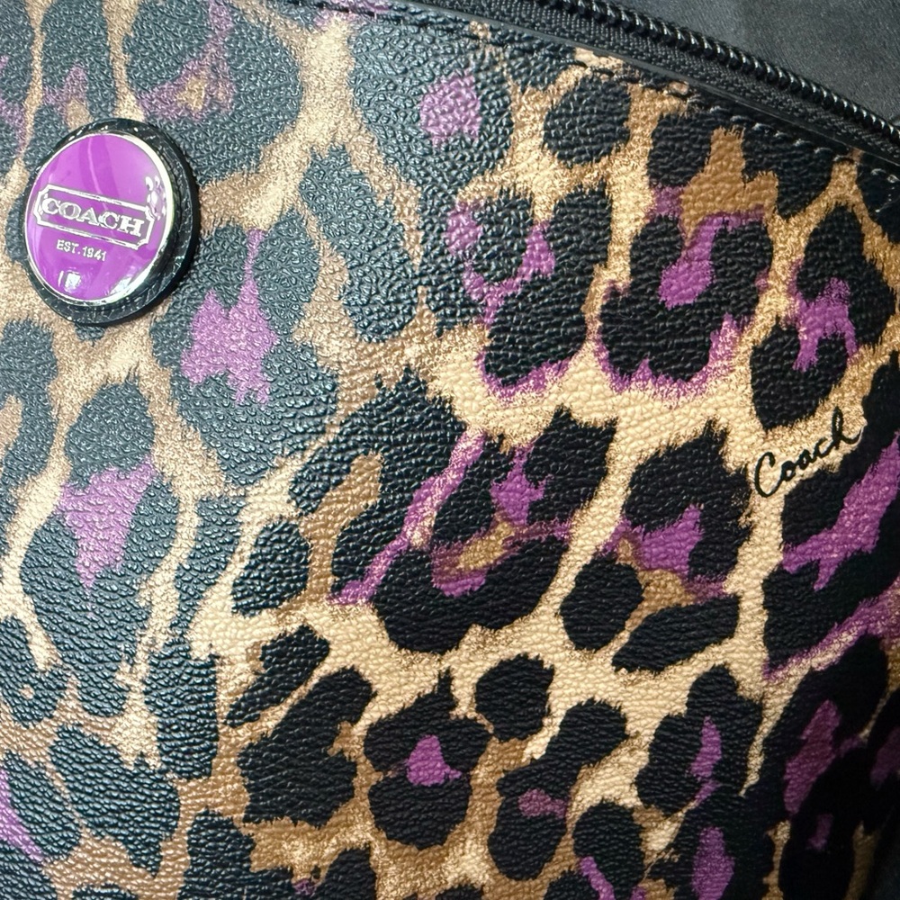 Coach Leopard Print Shoulder Bag - Black and Purple